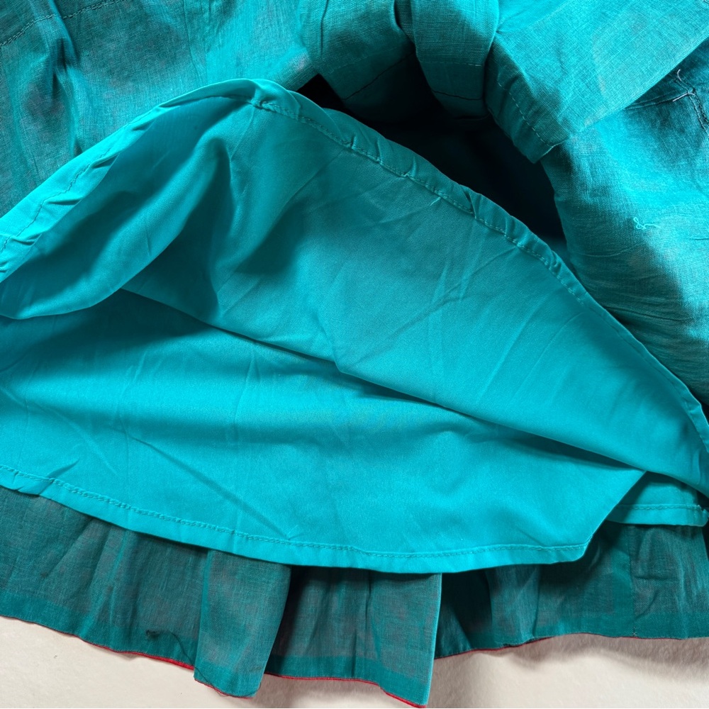 Turquoise Anarkali Pullover Dress with Red & Multicolor Embroidered Hem (Sm~Med) - Picture 13 of 17